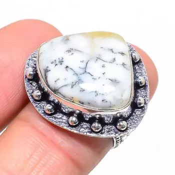 Кольцо из стерлингового серебра 925 пробы с натуральным дендритовым опалом ручной работы, размер 7 k3V74