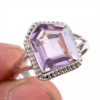 Кольцо из стерлингового серебра 925 пробы с натуральным розовым аметистом и драгоценным камнем S.10 p2C98
