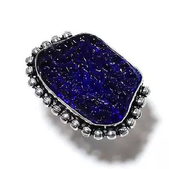 Кольцо из стерлингового серебра 925 пробы с натуральным синим молдавитом ручной работы, размер 7 q0R87