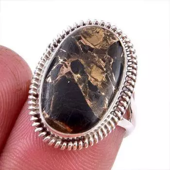 Кольцо из стерлингового серебра 925 пробы с натуральным черным медным бирюзовым камнем S.6 N8Q25