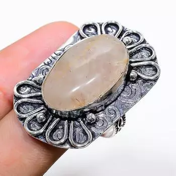 Кольцо из стерлингового серебра 925 пробы с натуральным золотым рутилом ручной работы, размер 10 s5N51