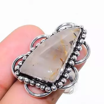 Кольцо из стерлингового серебра 925 пробы с натуральным золотым рутилом ручной работы, размер 7 k0F32