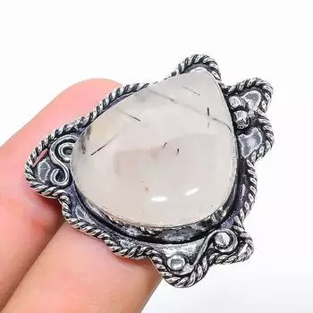 Кольцо из стерлингового серебра 925 пробы с натуральным черным рутилом ручной работы, размер 9,5 j0D96