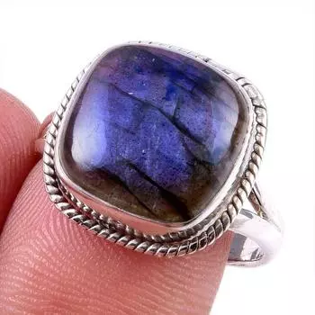 Кольцо из стерлингового серебра 925 пробы с натуральным лабрадоритом S.8.5 n6r32
