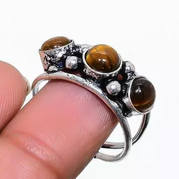 Кольцо из стерлингового серебра 925 пробы с натуральным тигровым глазом ручной работы, размер 8,5 u6l87