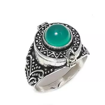 Кольцо из стерлингового серебра 925 пробы с натуральным зеленым ониксом, размер 14, A9h72