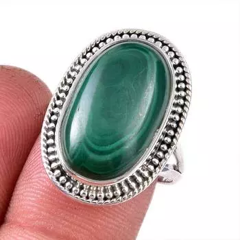 Кольцо из стерлингового серебра 925 пробы с натуральным малахитом, размер 8 G5V09