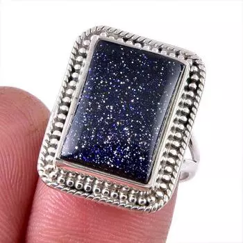 Кольцо из стерлингового серебра 925 пробы с натуральным солнечным камнем S.7 j9d96