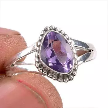 Кольцо из стерлингового серебра 925 пробы с натуральным розовым аметистом и драгоценным камнем S.6 c0n65