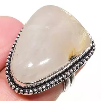 Кольцо из стерлингового серебра 925 пробы с натуральным золотым рутилом ручной работы, размер 6 b0z29