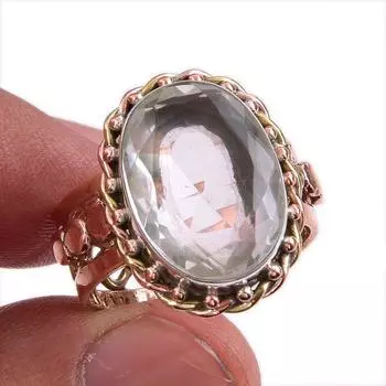 Кольцо из стерлингового серебра 925 пробы с натуральным кристаллом кварца, двухцветное кольцо, размер 8,5 l7B68