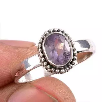 Кольцо из стерлингового серебра 925 пробы с натуральным розовым аметистом и драгоценным камнем S.9 R9G29