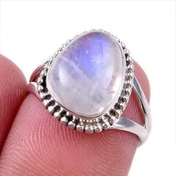 Кольцо из стерлингового серебра 925 пробы с натуральным радужным лунным камнем, размер 6 V8Y46
