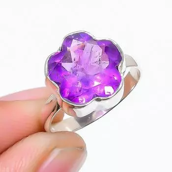 Кольцо из стерлингового серебра 925 пробы с натуральным цветком, аметистом и цветком, размер 7 7 US