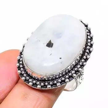 Кольцо из стерлингового серебра 925 пробы с натуральным радужным лунным камнем ручной работы, размер 7 c5A49