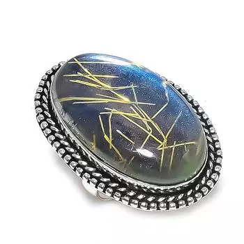 Кольцо из стерлингового серебра 925 пробы с натуральным золотым рутилом, размер 6,5 c0B84