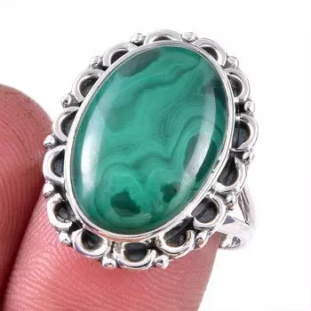 Кольцо из стерлингового серебра 925 пробы с натуральным малахитом, размер 8 q1q31