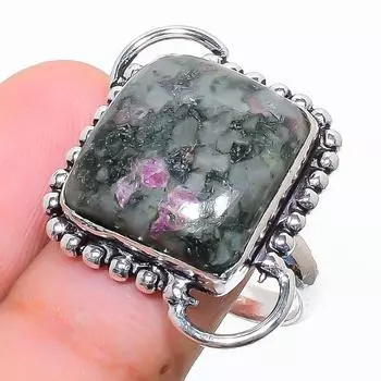 Кольцо из стерлингового серебра 925 пробы с натуральным эвдиалитом ручной работы, размер 9,5 P4I39