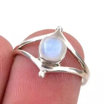 Кольцо из стерлингового серебра 925 пробы с натуральным радужным лунным камнем ручной работы, размер 6 H5g51