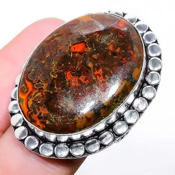 Кольцо из стерлингового серебра 925 пробы с натуральным шовным агатом ручной работы, размер 7 s4F51