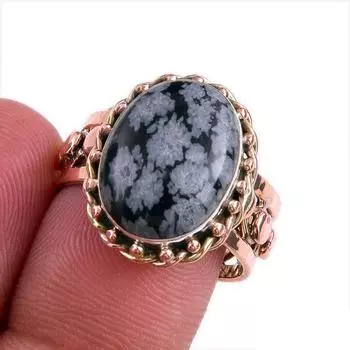 Кольцо из стерлингового серебра 925 пробы с натуральным снежинком и обсидианом, двухцветное кольцо S.8 L6p58