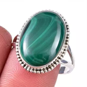 Кольцо из стерлингового серебра 925 пробы с натуральным малахитом, размер 10 Y7V25