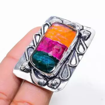 Кольцо из стерлингового серебра 925 пробы с натуральным стеклянным драгоценным камнем ручной работы, размер 8 V1g89