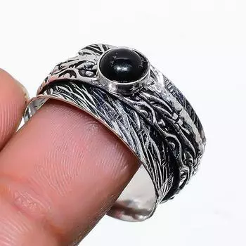 Кольцо из стерлингового серебра 925 пробы с натуральным черным ониксом ручной работы, размер 10 m7p96