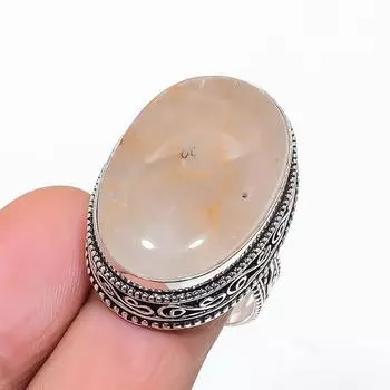 Кольцо из стерлингового серебра 925 пробы с натуральным золотым рутилом ручной работы, размер 7,5 w7b02