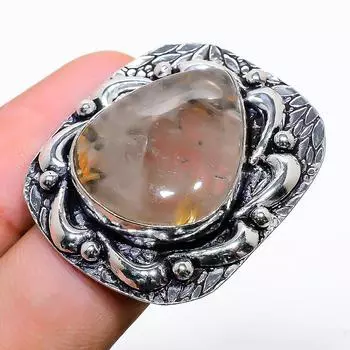 Кольцо из стерлингового серебра 925 пробы с натуральным золотым рутилом ручной работы, размер 9 G9u05