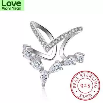 Кольцо из стерлингового серебра 925 пробы с неровным двухслойным цирконием для женщин, кольца с изменяемым размером, Bague S -R172 Resizable серебряный