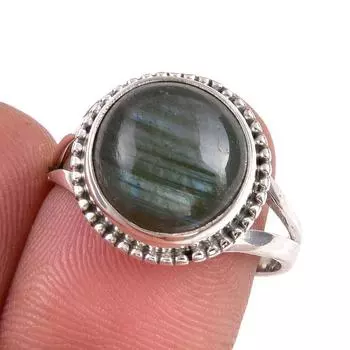 Кольцо из стерлингового серебра 925 пробы с натуральным лабрадоритом S.7.5 H2M08