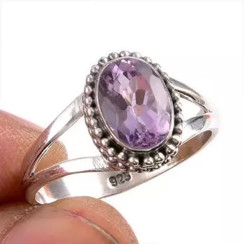Кольцо из стерлингового серебра 925 пробы с натуральным розовым аметистом и драгоценным камнем S.7.5 S2Q05