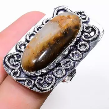 Кольцо из стерлингового серебра 925 пробы с натуральным тигровым глазом ручной работы, размер 7,5 e3n06