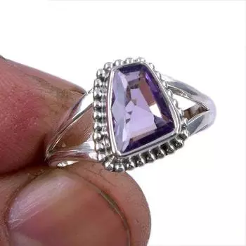 Кольцо из стерлингового серебра 925 пробы с натуральным розовым аметистом и драгоценным камнем S.6.5 m6N67