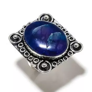 Кольцо из стерлингового серебра 925 пробы с натуральным синим ботсванским друзом, размер 12 D7T71