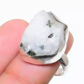 Кольцо из стерлингового серебра 925 пробы с натуральным радужным лунным камнем, размер 6,5 T4D03