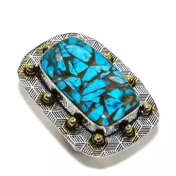 Кольцо из стерлингового серебра 925 пробы с натуральным медным бирюзовым камнем, двухцветное кольцо, размер 7 K9P62