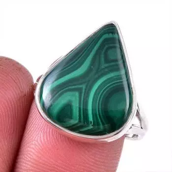 Кольцо из стерлингового серебра 925 пробы с натуральным малахитом, размер 9 H1y47