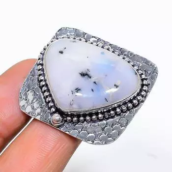 Кольцо из стерлингового серебра 925 пробы с натуральным дендритовым опалом ручной работы, размер 10,5 z4B73