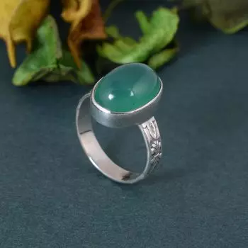 Кольцо из стерлингового серебра 925 пробы Кольцо из цельного камня Натуральный зеленый драгоценный камень из оникса 5 г 5