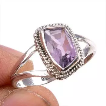 Кольцо из стерлингового серебра 925 пробы с натуральным розовым аметистом и драгоценным камнем S.9 M7w72