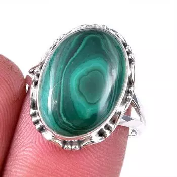 Кольцо из стерлингового серебра 925 пробы с натуральным малахитом, размер 7,5 z4C00