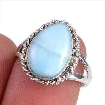 Кольцо из стерлингового серебра 925 пробы с драгоценным камнем Natural Republic Larimar S.7 g8D75