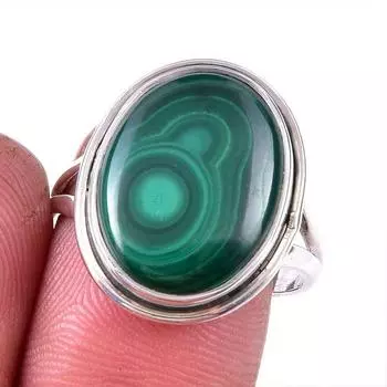 Кольцо из стерлингового серебра 925 пробы с натуральным малахитом, размер 9 z8D27