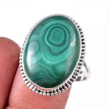 Кольцо из стерлингового серебра 925 пробы с натуральным малахитом, размер 10 I4U85