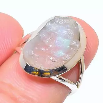 Кольцо из стерлингового серебра 925 пробы с натуральным радужным лунным камнем, размер 6,5 Q2I04