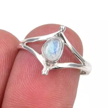 Кольцо из стерлингового серебра 925 пробы с натуральным радужным лунным камнем ручной работы, размер 7 E1U94
