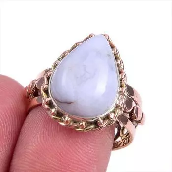 Кольцо из стерлингового серебра 925 пробы с натуральным синим кружевным агатом, двухцветное кольцо, размер 8,5 s5N18