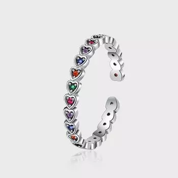 Кольцо из стерлингового серебра 925 пробы, открывающийся дизайн с радужным цирконием, женское легкое роскошное кольцо в стиле девушки, цветное бриллиантовое кольцо с надписью «Любовь», серебряное кольцо.